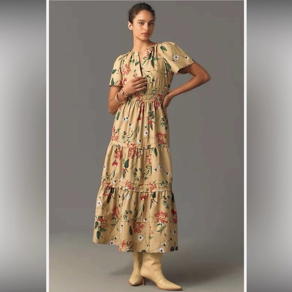 Anthropologie Dresses & Skirts - Anthropologie Somerset Maxi Dress Tan Khaki Red Floral. Size Medium. NWOT.
